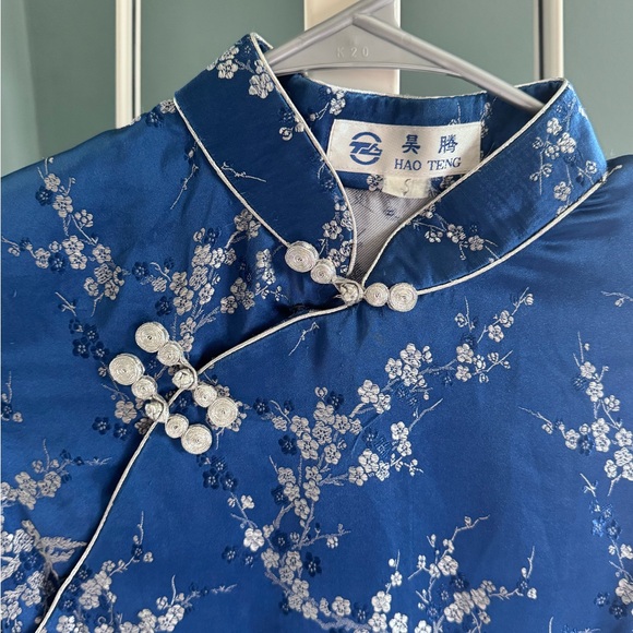 Blue Floral Cheongsam Dress Y2K Satin Chinese Qipao Mini Dress Size S - Picture 9 of 9
